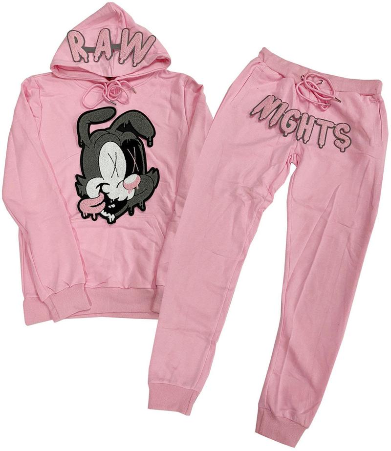 Rawyalty-Raw Night Pink Chenille Hoodie Jogger Set-Pink