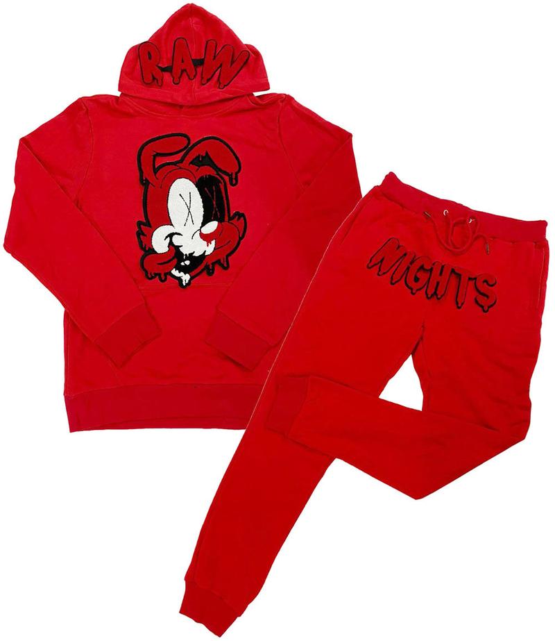 Rawyalty-Raw Night Red Chenille Hoodie Jogger Set-Red