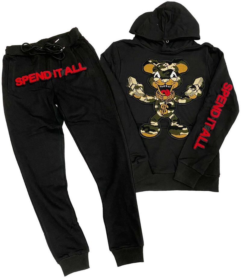 Rawyalty-Spend It All Chenille Hoodie Jogger Set-Black