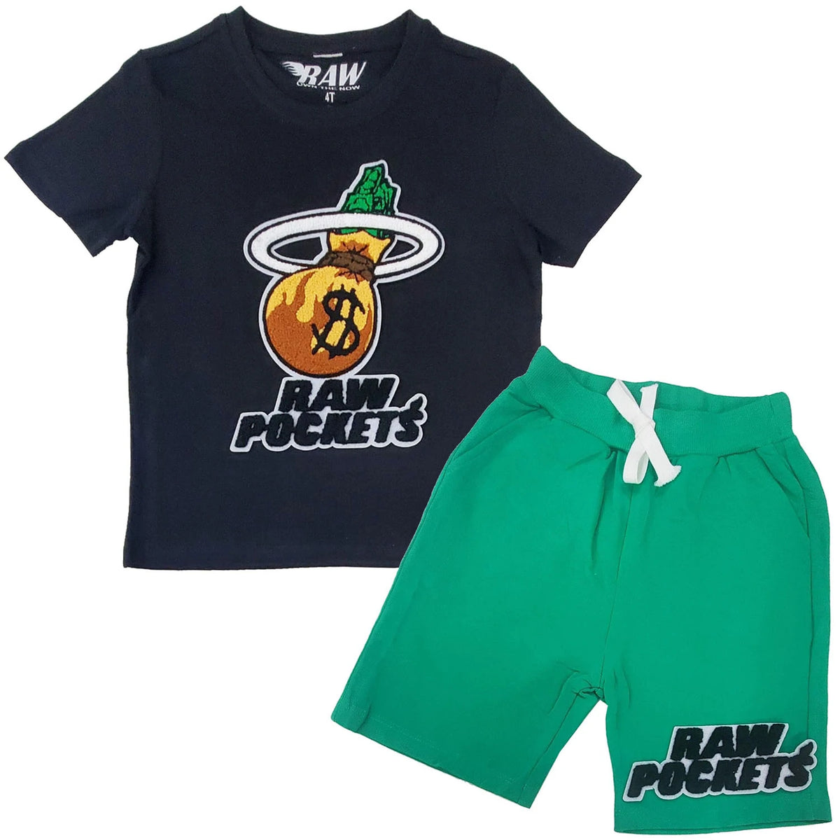 Kids Raw Pockets Chenille Set - Black/Green
