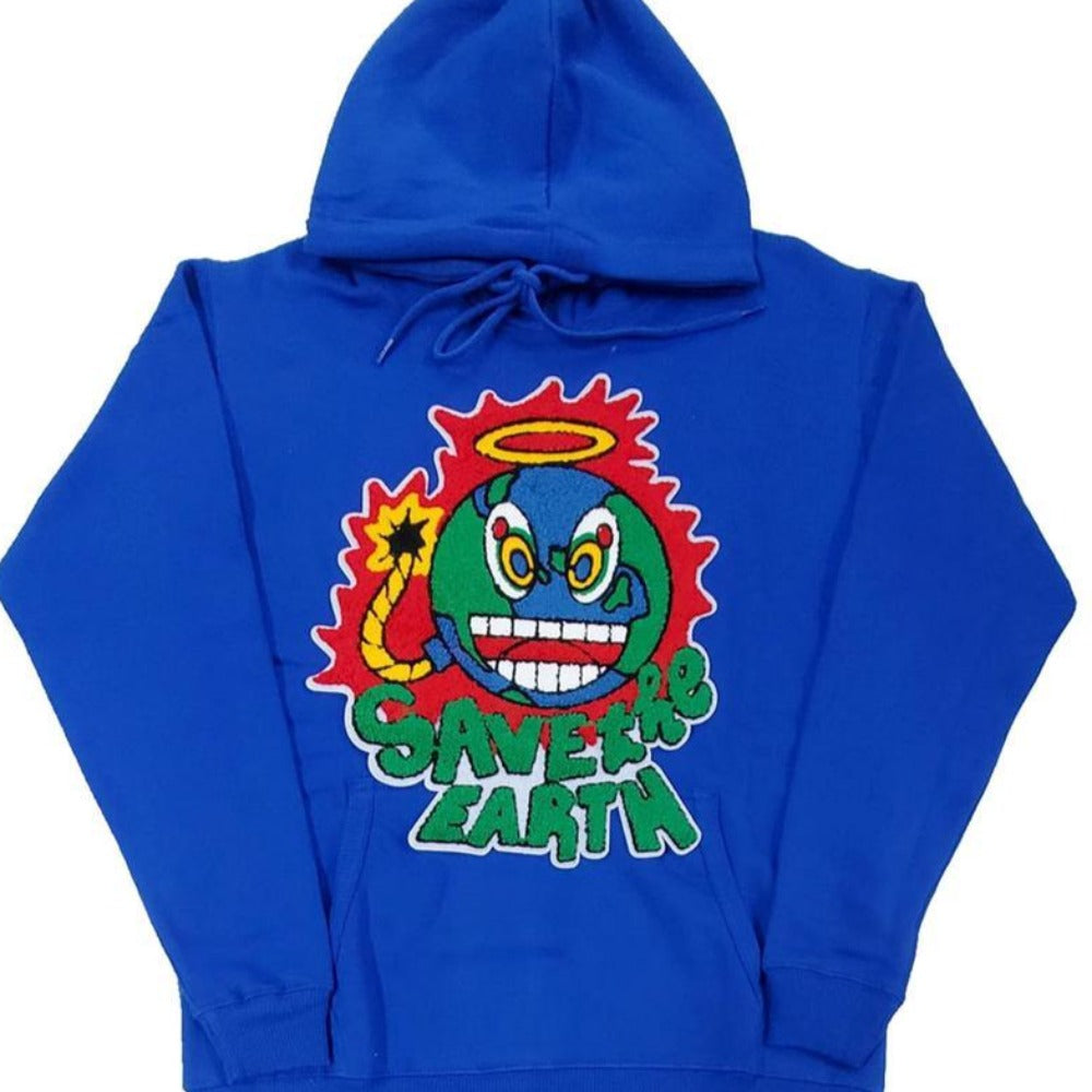 Men Save The Earth Chenille Hoodie-Royal