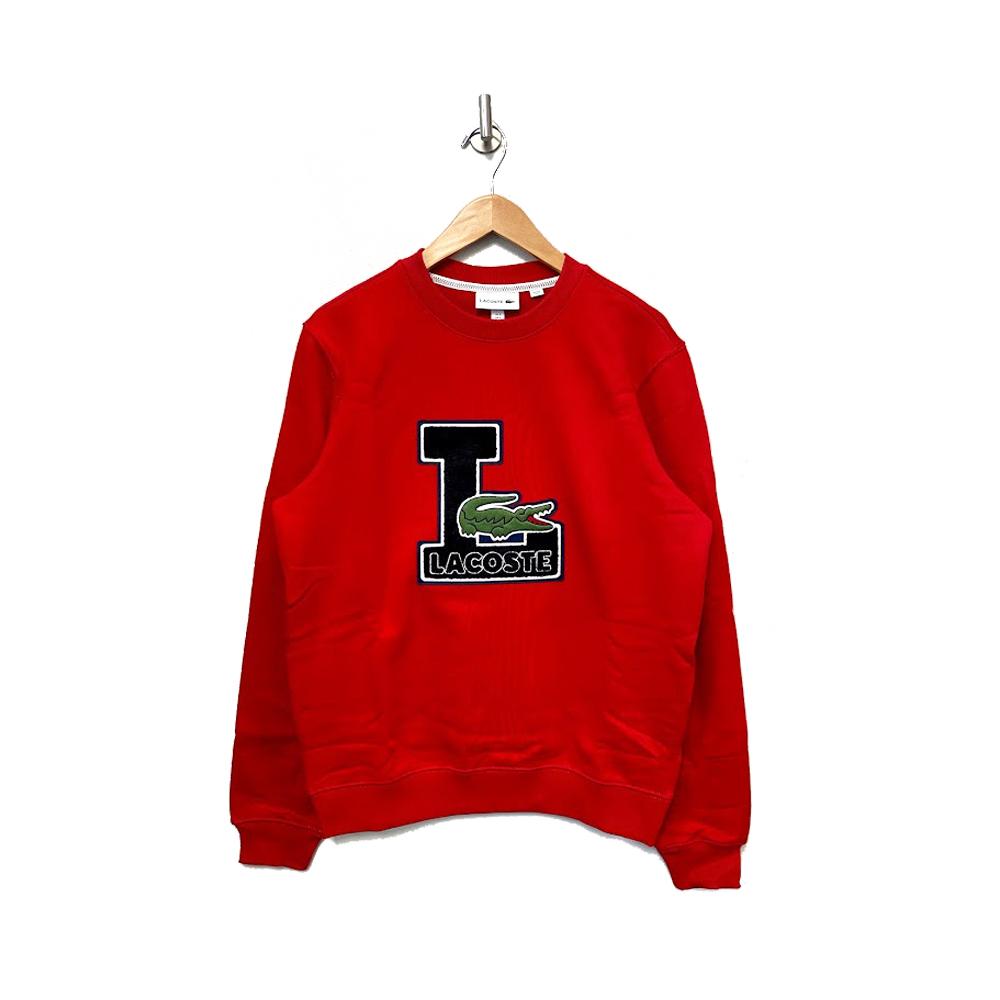 Lacoste-Crew Neck Badge Fleece Sweatshirt-Red • 240-SH2208