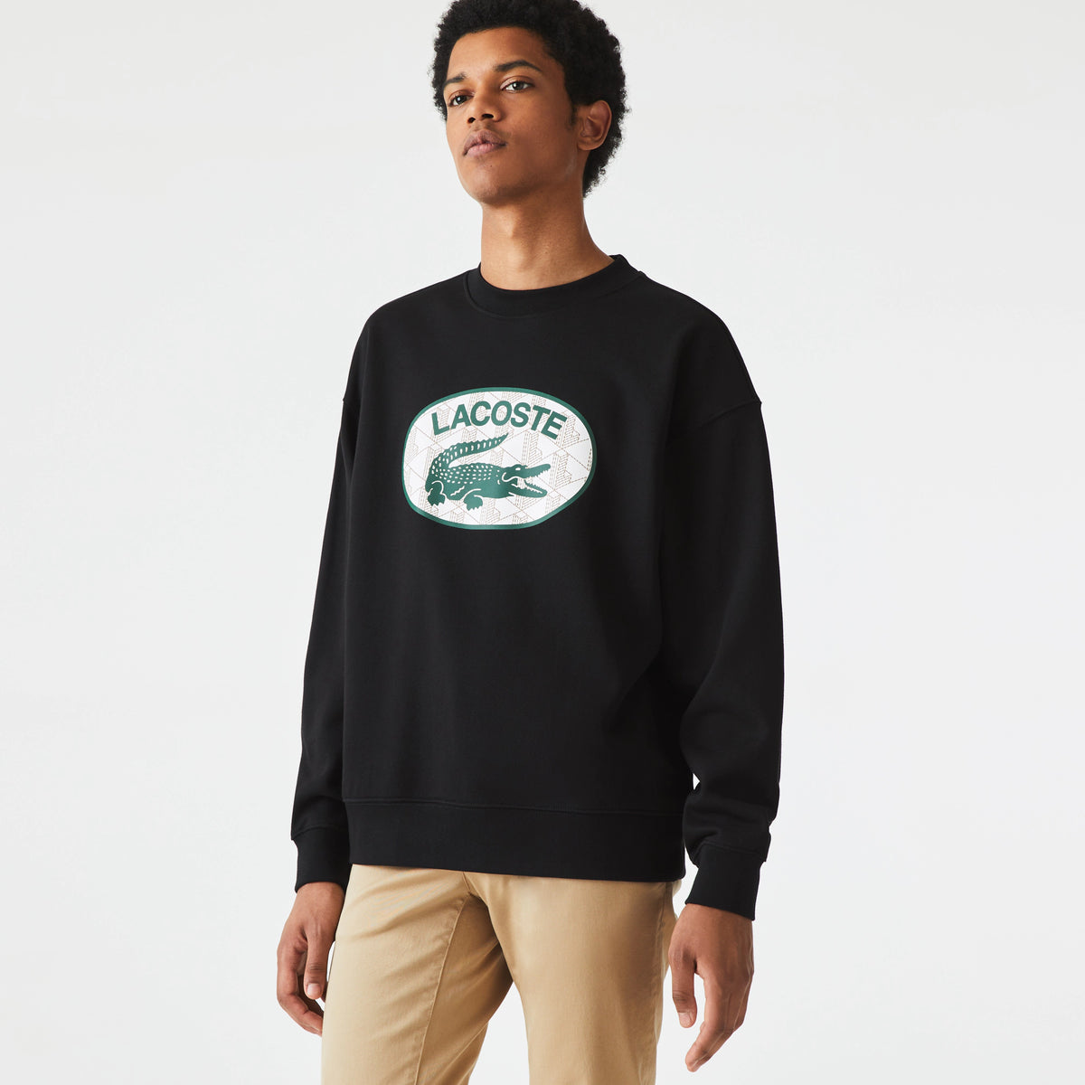 Lacoste - Branded Monogram Print Sweatshirt - Black – Todays Man Store