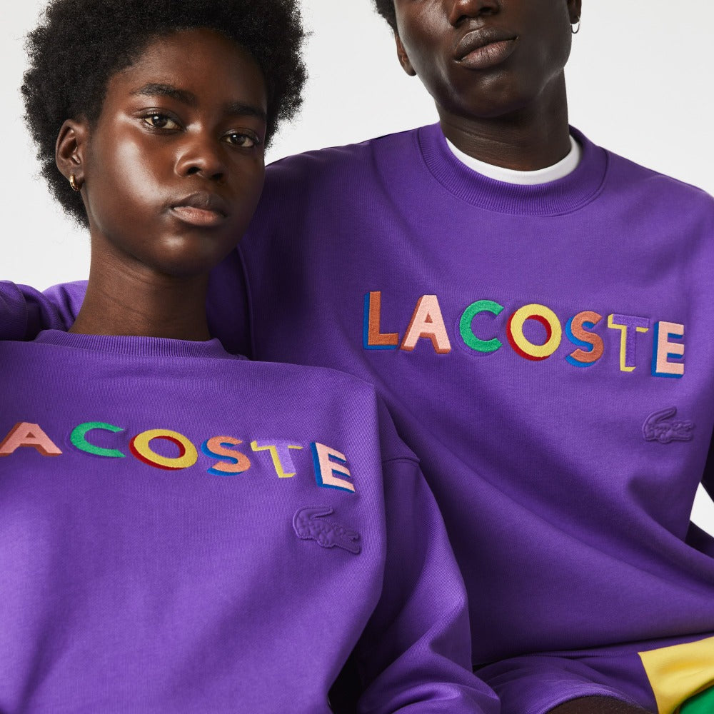 Lacoste L!VE Loose Fit Embroidered Fleece Sweatshirt-Purple