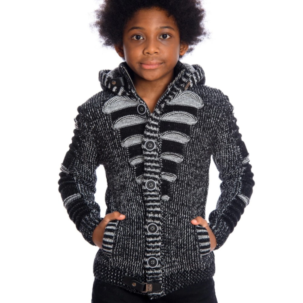 LCR Kids Hoodied Sweater-Black/Ecru - 5605