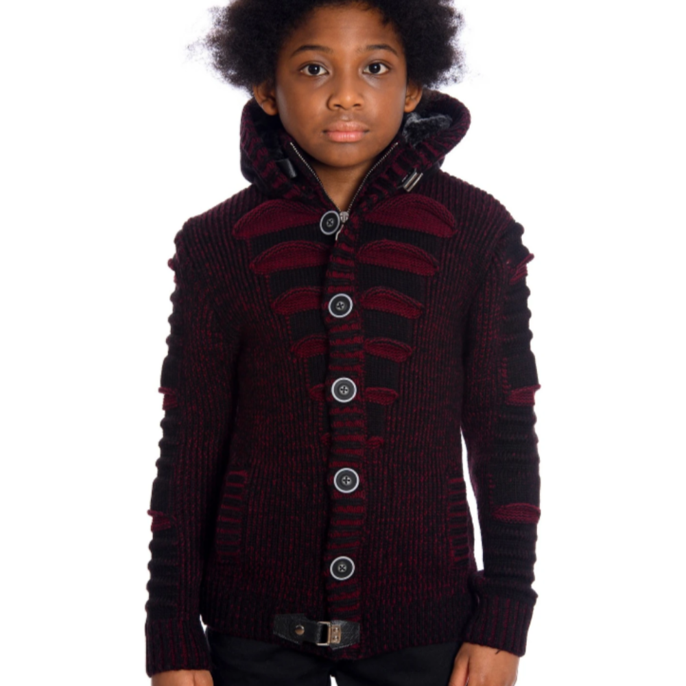 LCR Kids Hoodied Sweater-Black/Burgandy - 5605