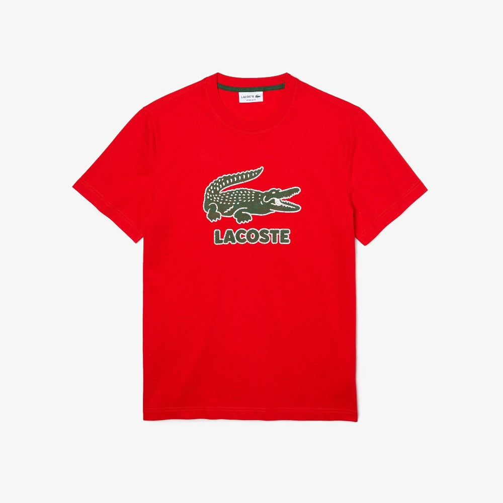 Crew Neck Crackled Logo Print Tee-Red•F8M-TH0063
