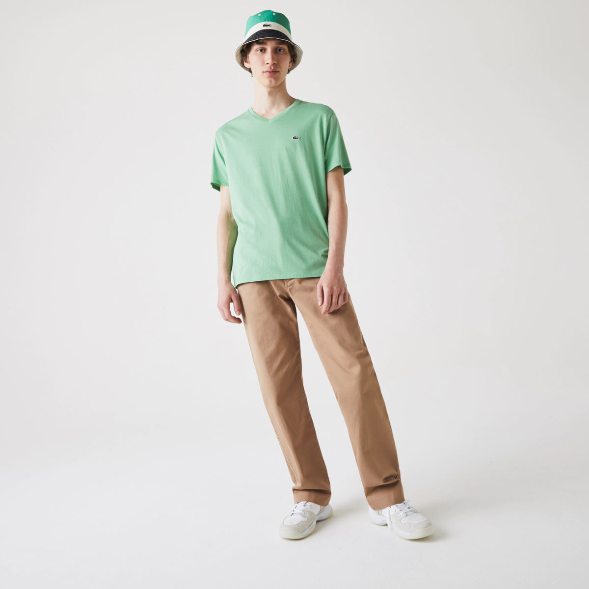 Men's V-neck Pima Cotton Jersey T-shirt - Green TTF