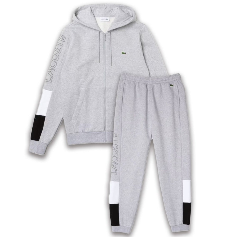 Men’s Hooded Colorblock Fleece Sweatsuit -Grey Chine/White/Black•P0F
