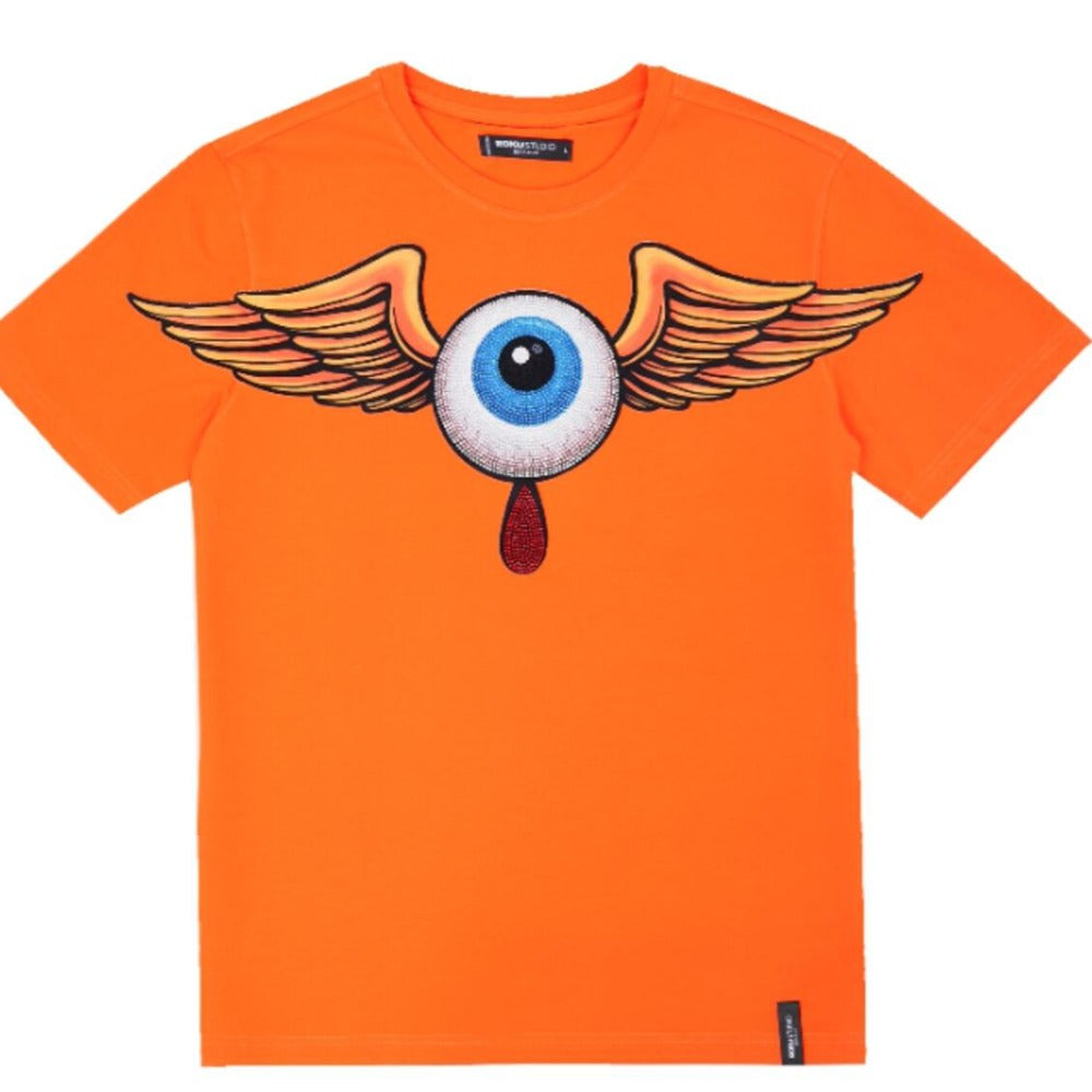 Rhinestone Fly Eyeball Tee-Orange