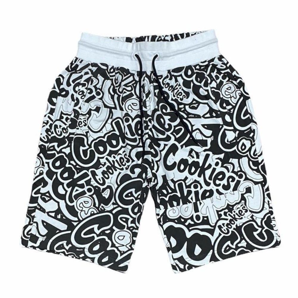 Stack It Up All Over Print Shorts-Black/White