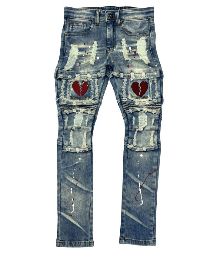 Kid's Focus Heart Jeans - Vintage/Red