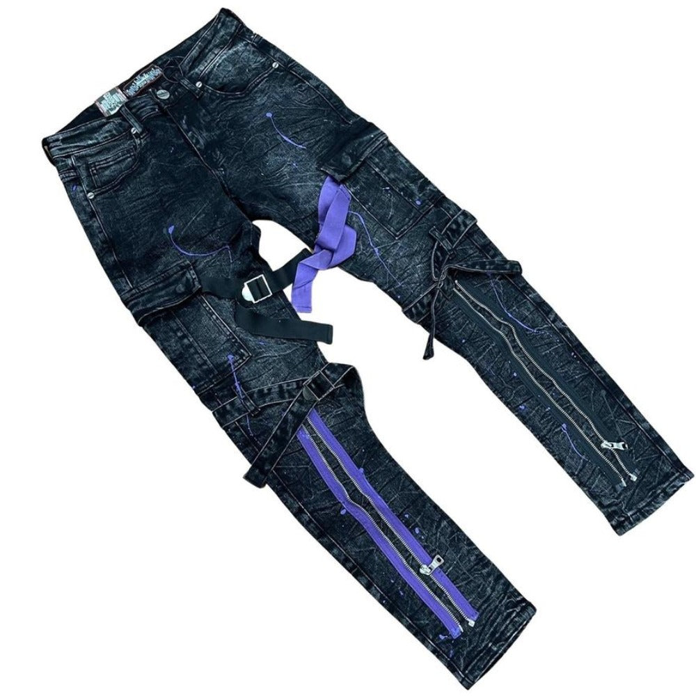 Denimicity Purple/Black Strap Jeans