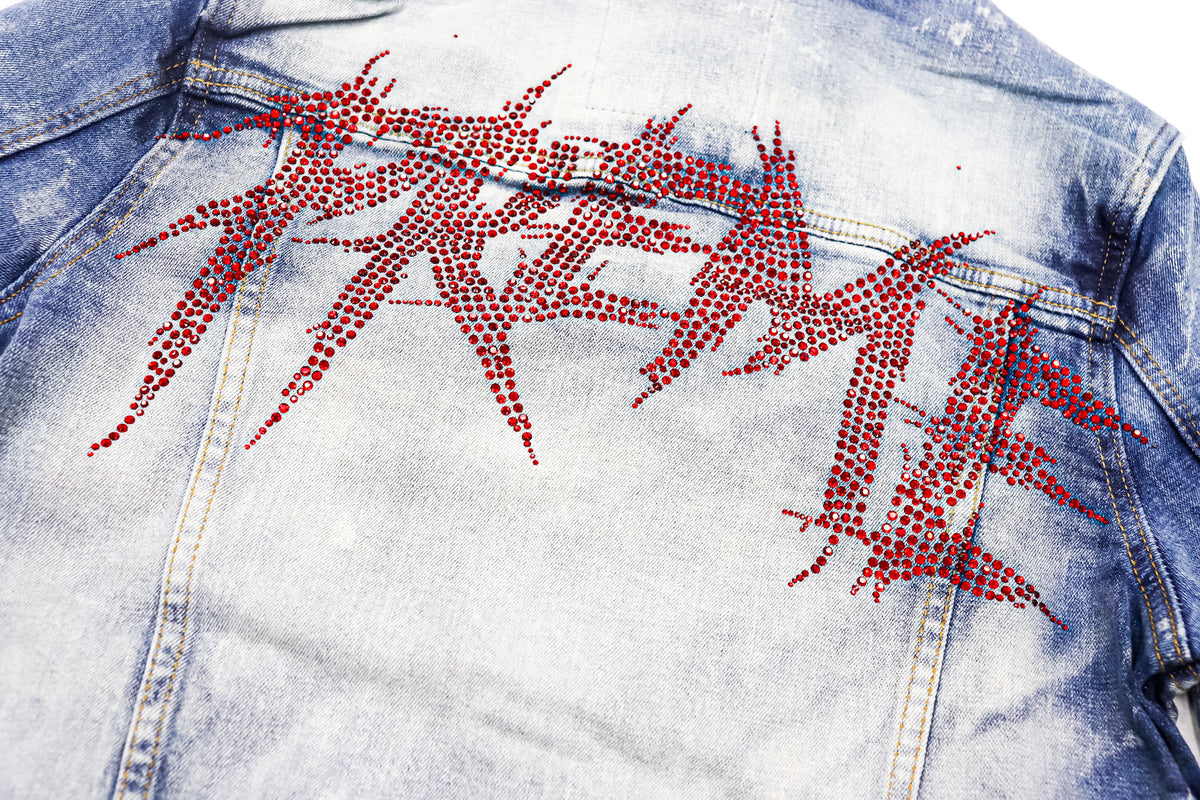 Preme Jeans-Scripted Denim Jacket Red Stones-Blue Indigo