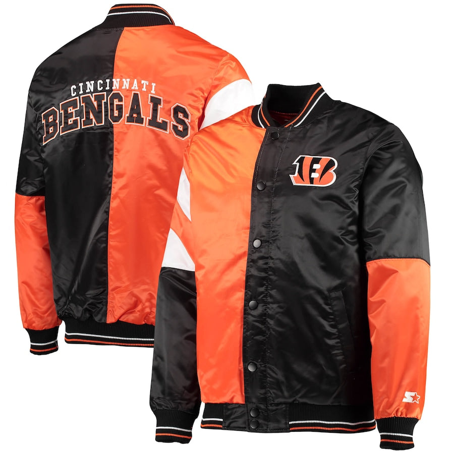 Cincinnati Bengals Leader Varsity Satin Full-Snap Jacket-Black/Orange