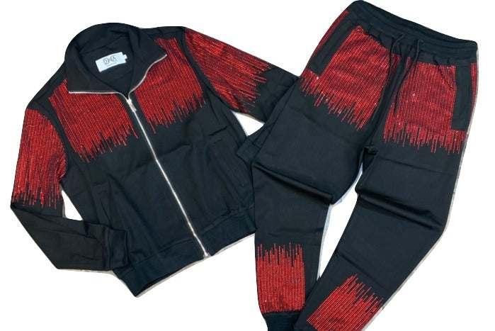 DNA Premium-Studded Sweatsuit-Black/Red