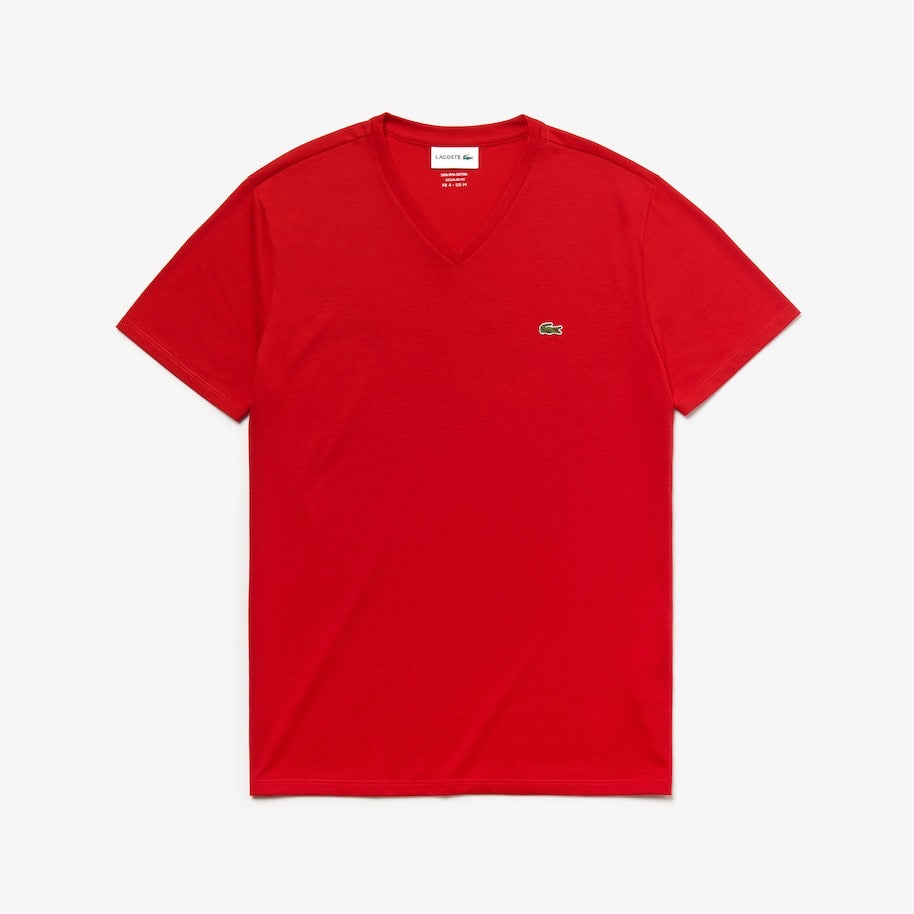 LaCoste-V-neck Pima Cotton T-shirt-Red(240)-TH6710-51