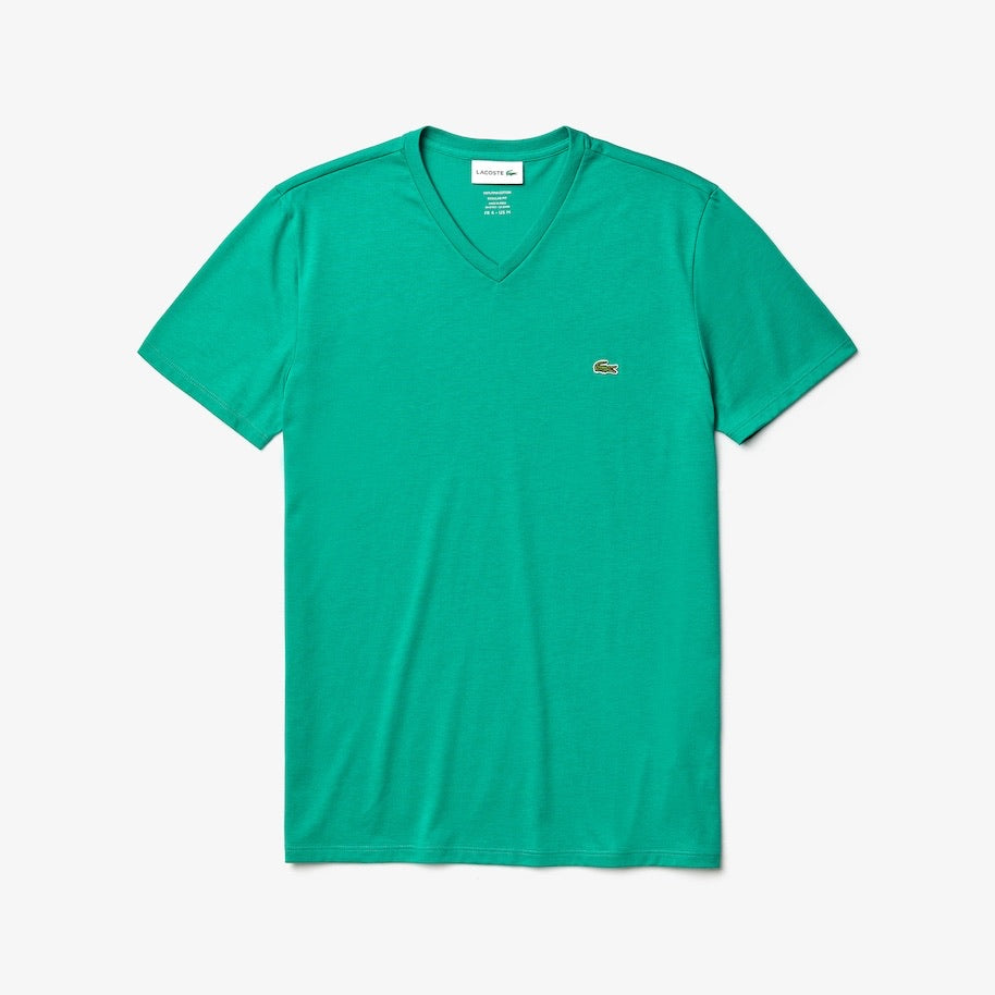 LaCoste-V-neck Pima Cotton T-shirt-Green • S5J-TH6710-51