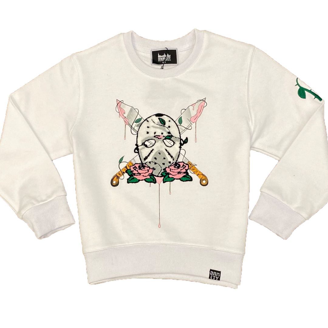 Kids Chenille Voorhees Crewneck-White