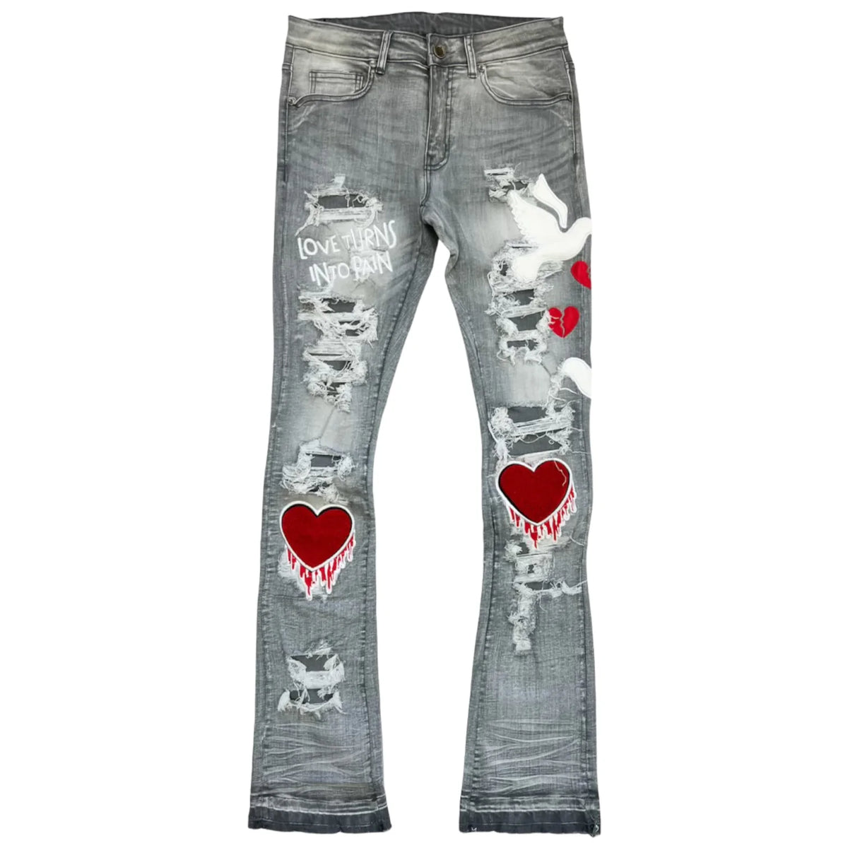 Focus - Peace And Love Stacked Jeans - Grey
