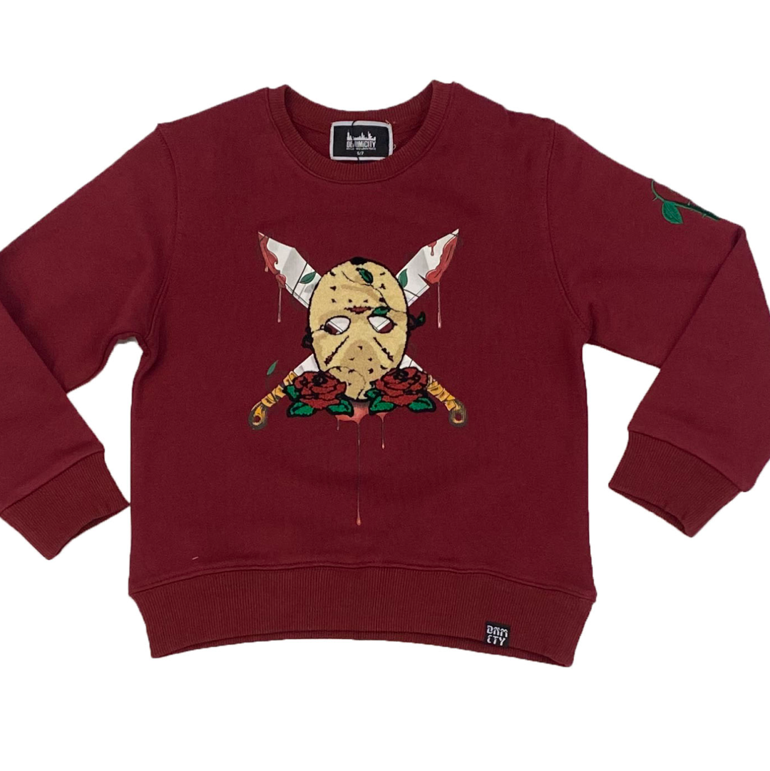 Kids Chenille Voorhees Crewneck-Burgundy