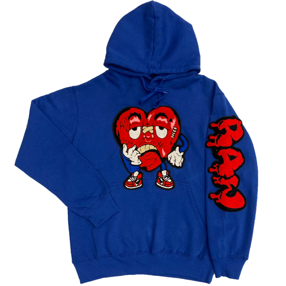 RAW Heart Drip Red Chenille Hoodie-Royal