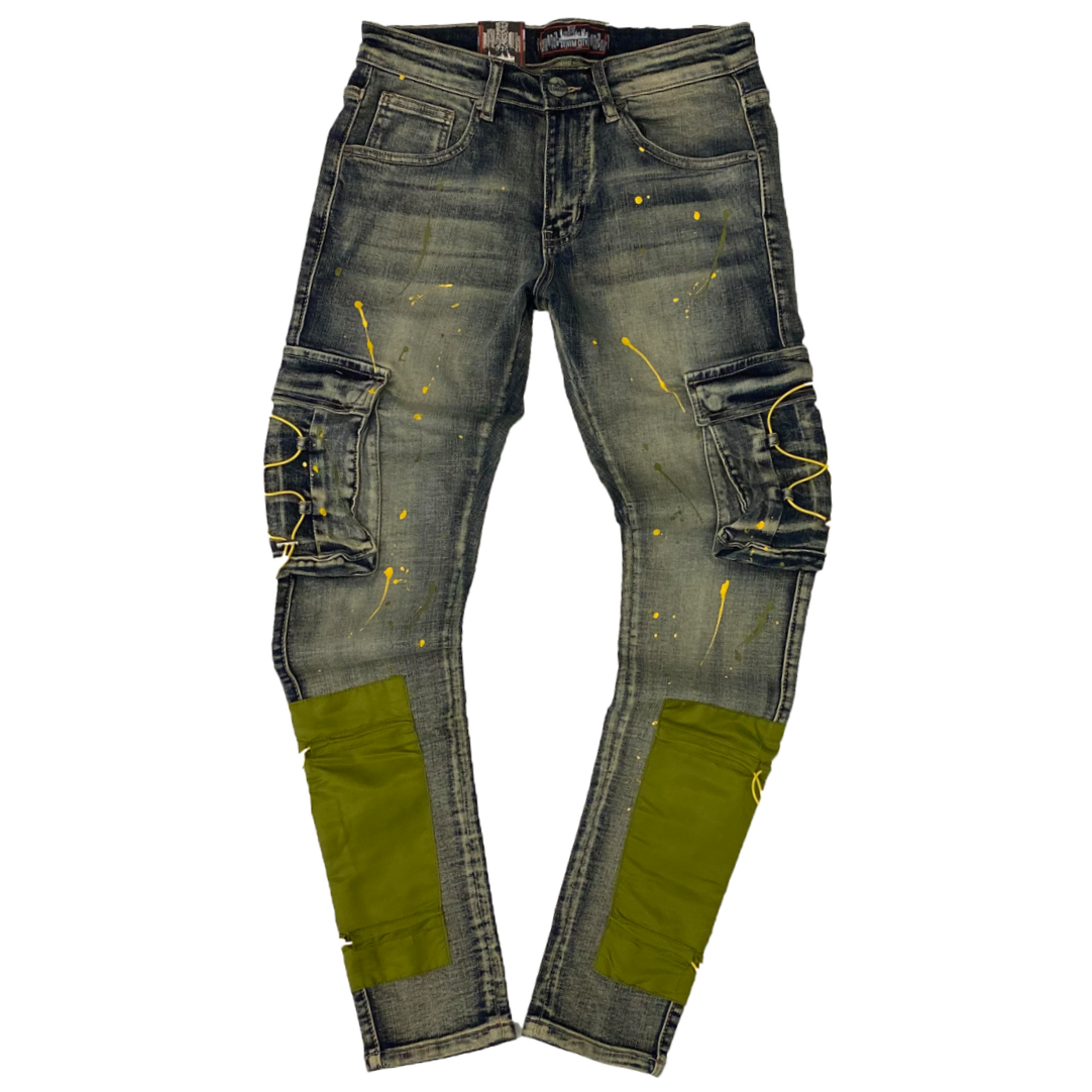 DenimiCity Cargo Nylon Jeans-Olive