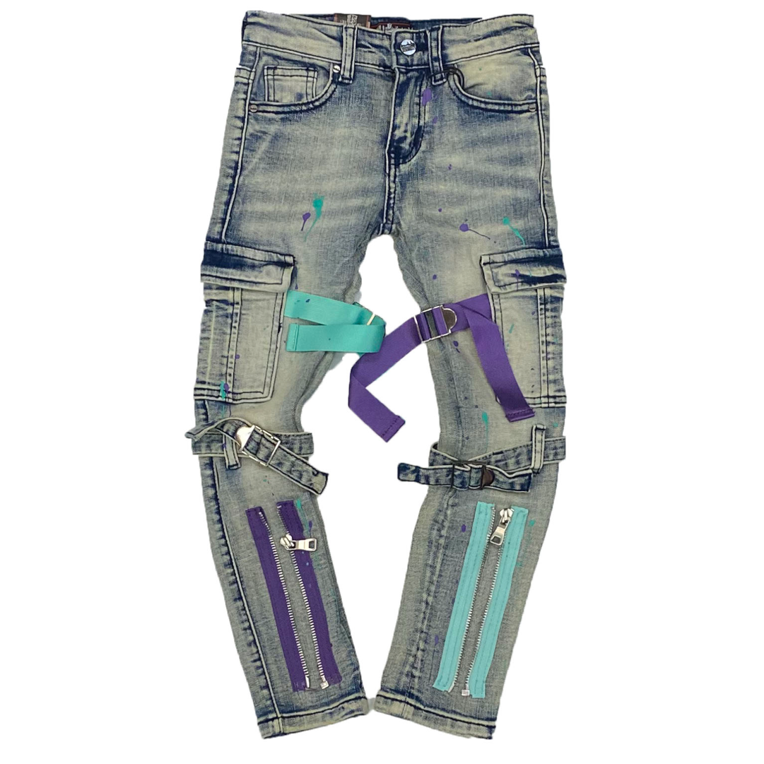 Kids Teal & Purple Tactical Denim-Earth Wash