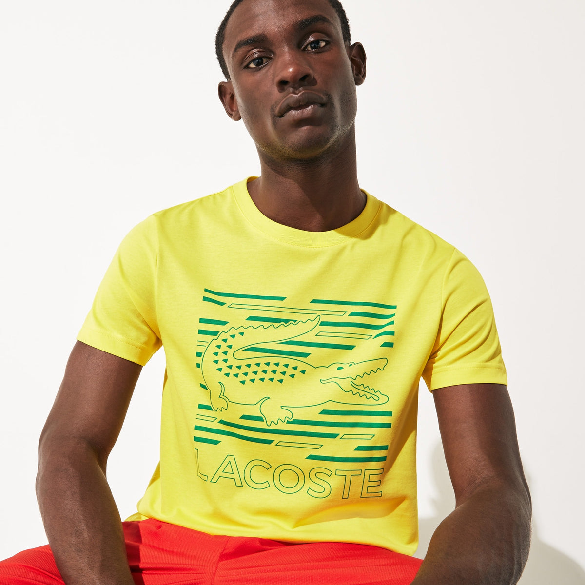 LaCoste-SPORT Ultra-Dry Graphic Tee-Yellow/Turquoise-TH4834-Y