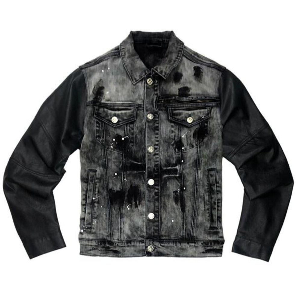 Create 2mrw-Rip & Repair/Faux Leather Trim Jacket-Black