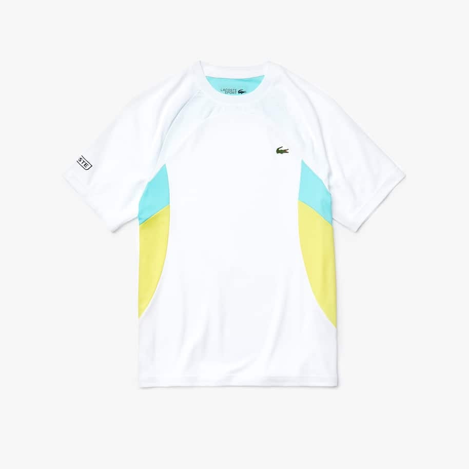 LaCoste-Men’s SPORT Colorblock Ultra Dry Performance-White/Turquoise/Yellow/Navy Blue • YGZ-TH4827