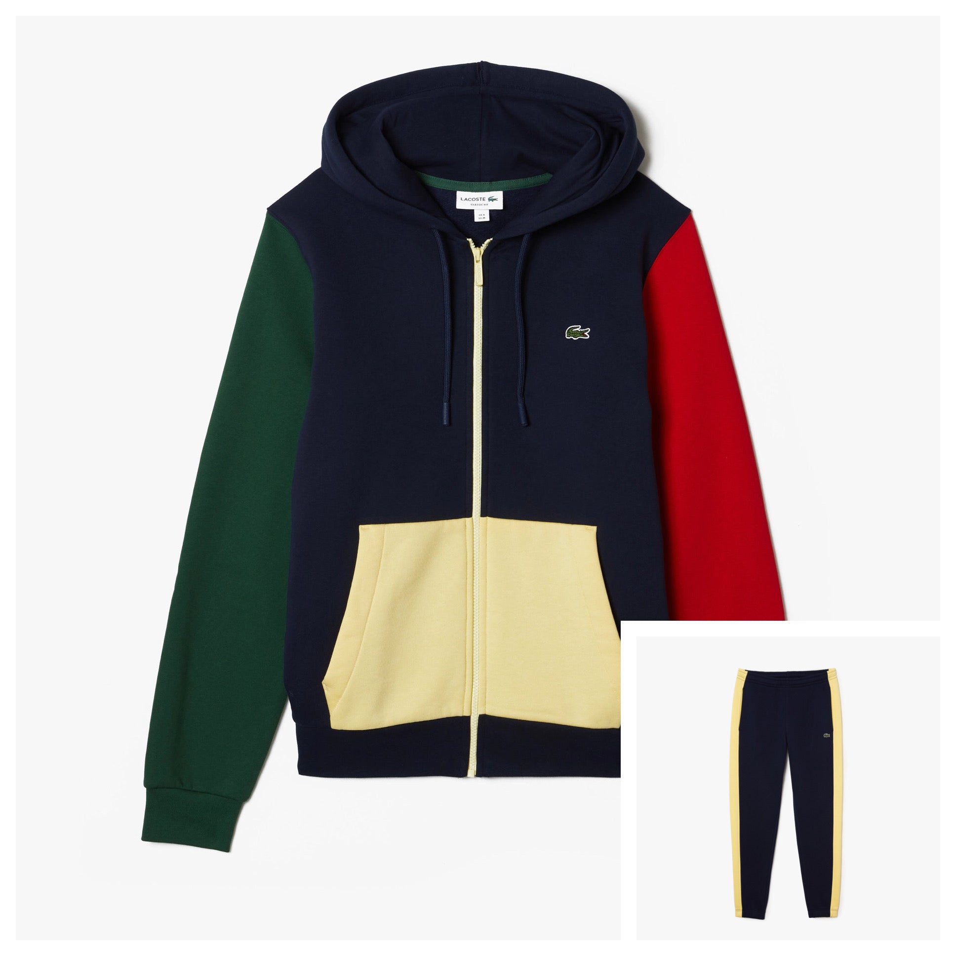Lacoste - Color-Block Hooded Zip Set - Navy Blue/Green/Red/Yellow
