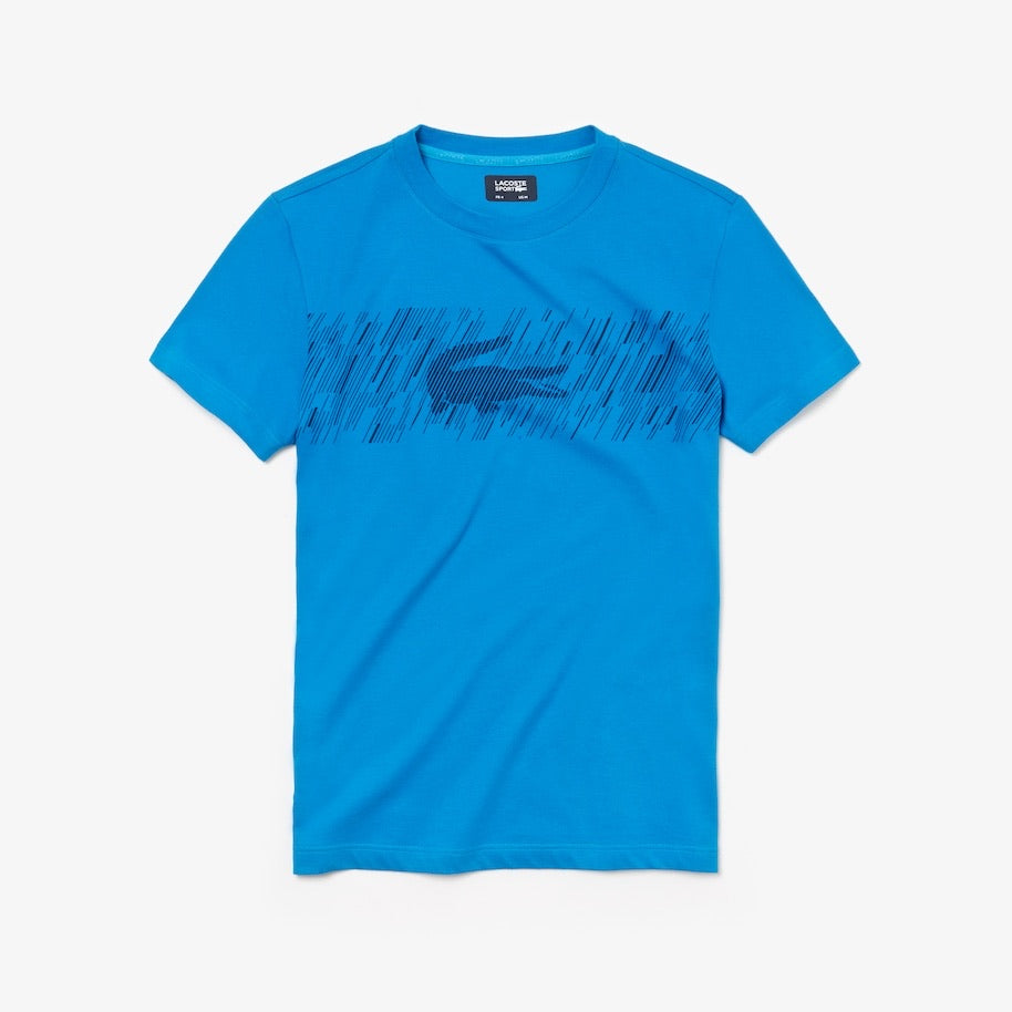 LaCoste-Men's SPORT Crew Neck Croc Print Tech Jersey Tennis T-shirt-Blue/Navy Blue • A1J-TH3496