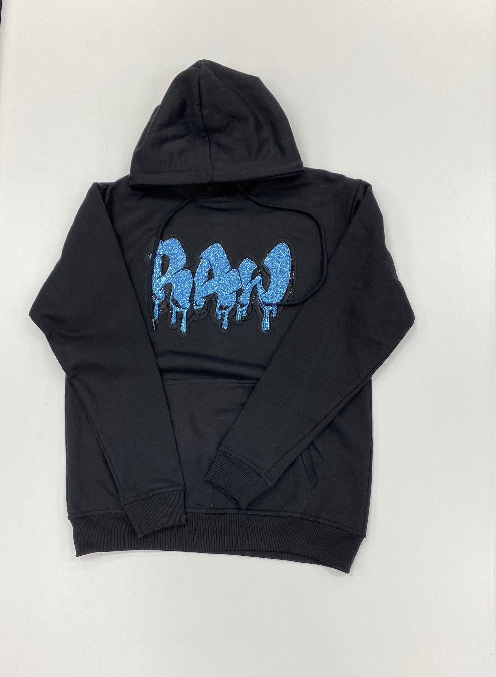 Rawyalty Bling Stone Hoodies-Black With Light Blue Diamond