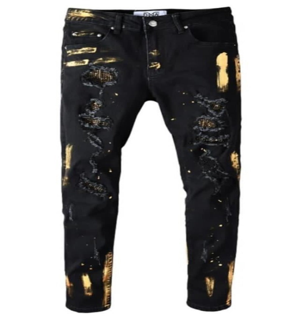 DNA-Gold Splatter Denim Jeans-Black