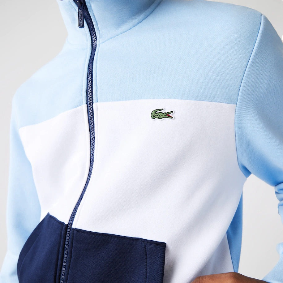 Men's Printed Colorblock Fleece Tracksuit-Blue/White/Blue