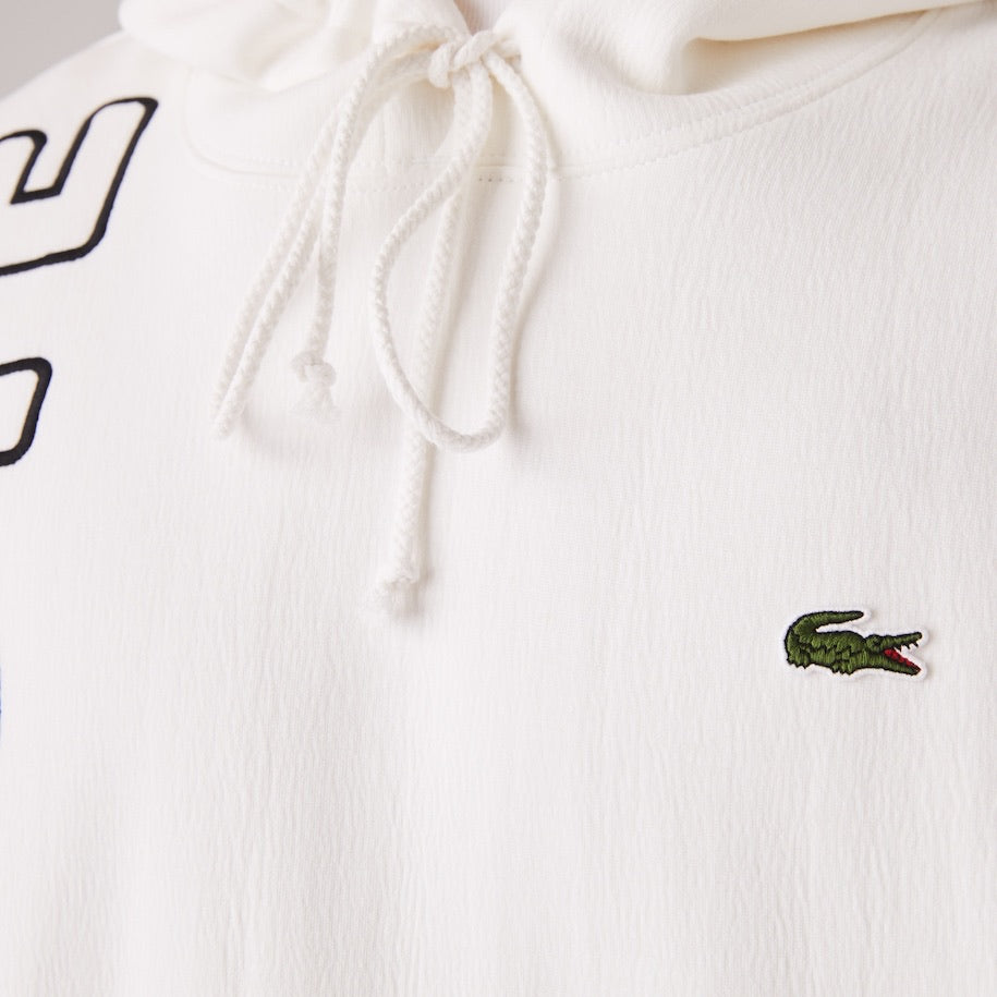 Lacoste-Unisex LIVE Hooded Embroidered Cotton Blend Sweatshirt-White / Black • 8LP- SH1441