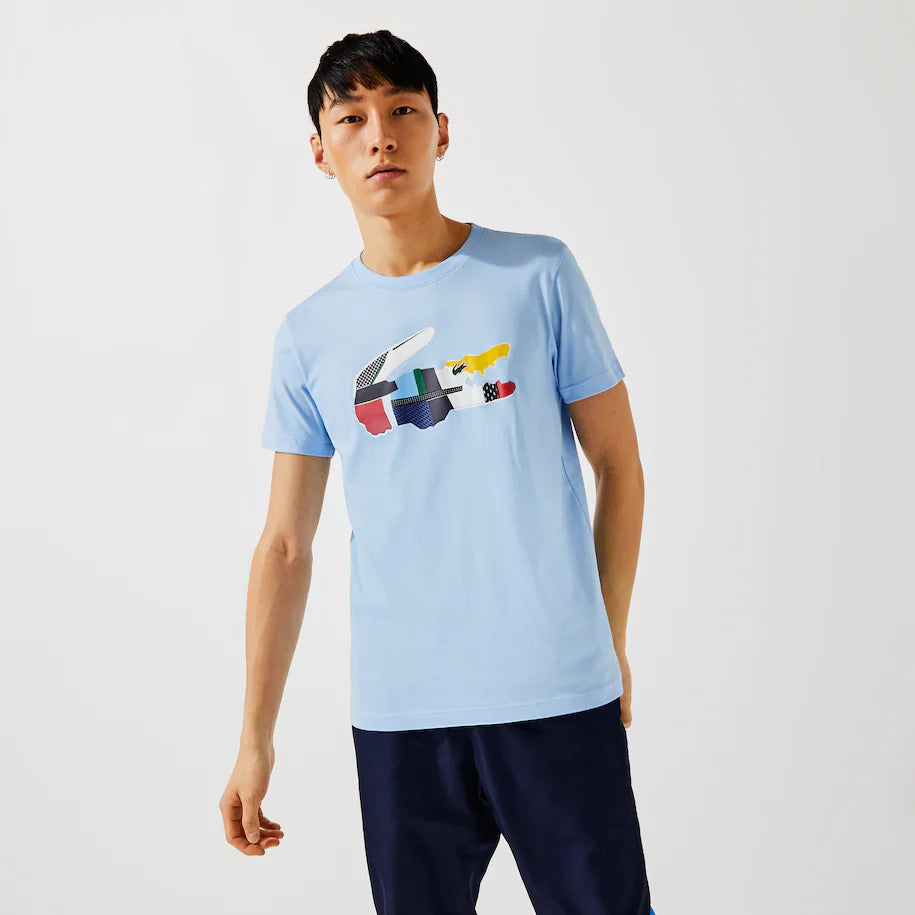 Men's Lacoste SPORT Patchwork Crocodile Print Cotton T-shirt - Blue•HBP- TH0822