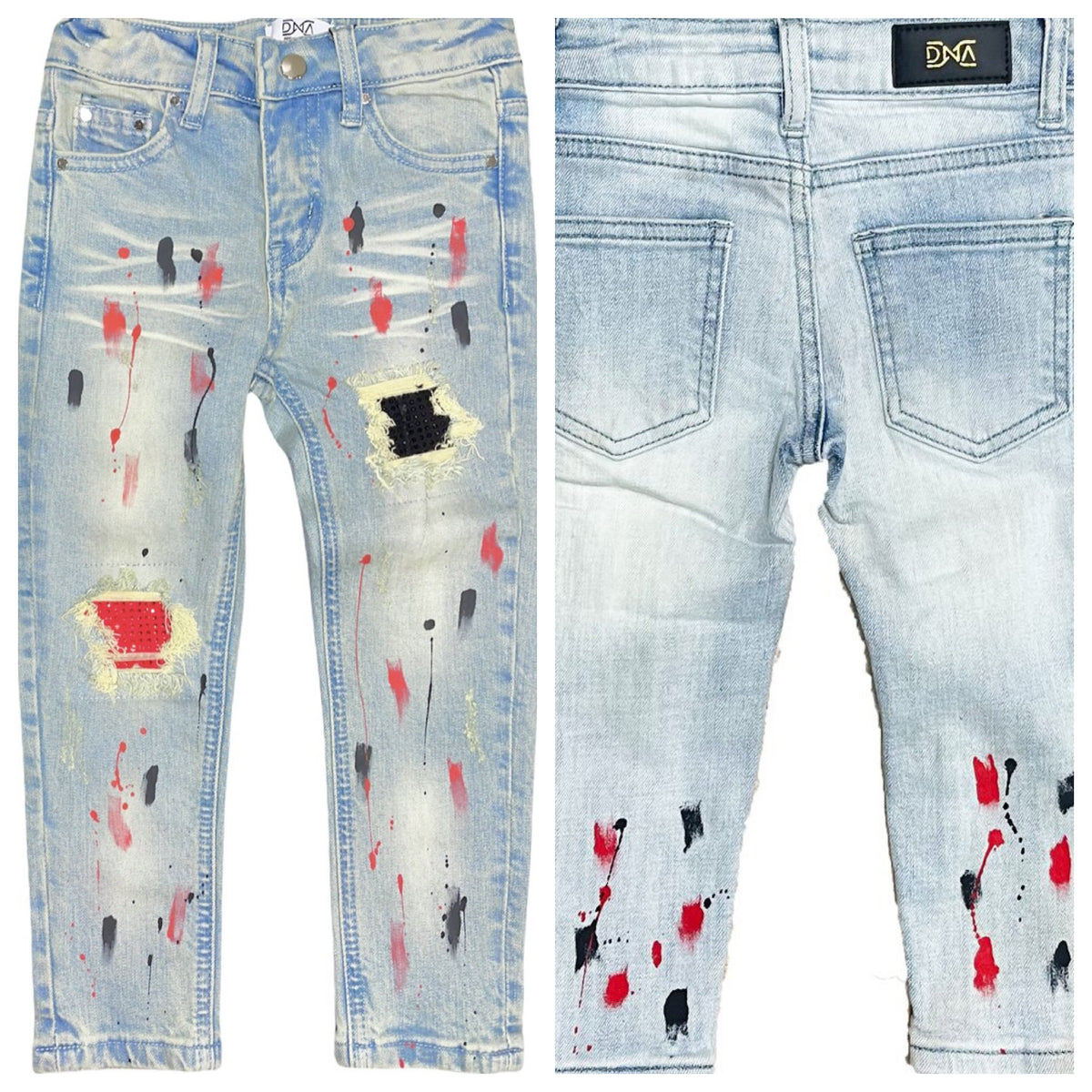 Kids Dna Stone & Paint Jeans-Red/Black