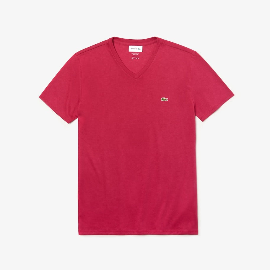 LaCoste-V-neck Pima Cotton T-shirt-Fushia Pink • Z04-TH6710-51