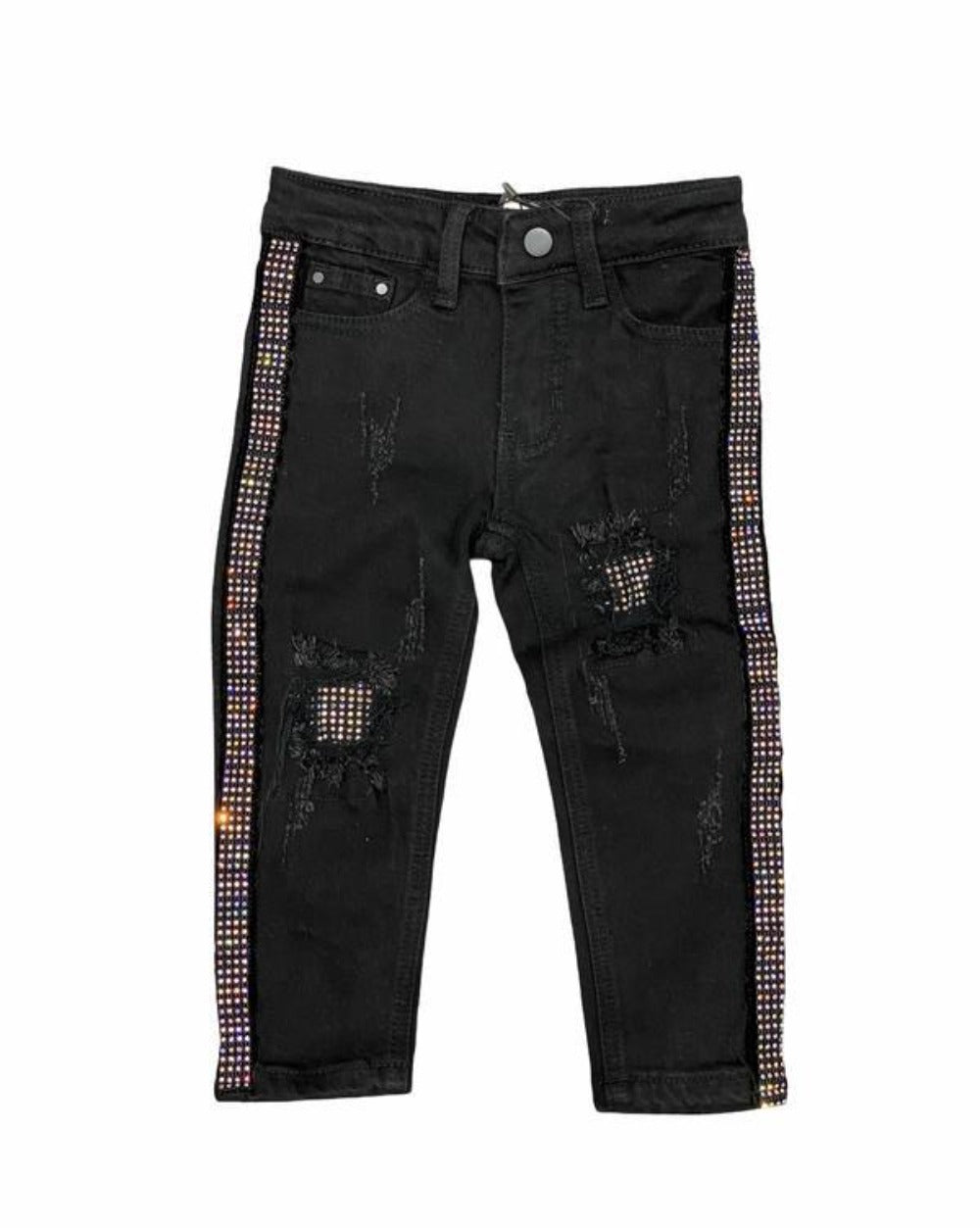 DNA Jeans-Kids Sapphire Crystal Stiped Jeans-Black