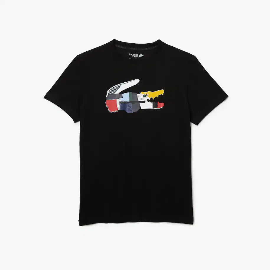 Men's Lacoste SPORT Patchwork Crocodile Print Cotton T-shirt - Black - TH0822