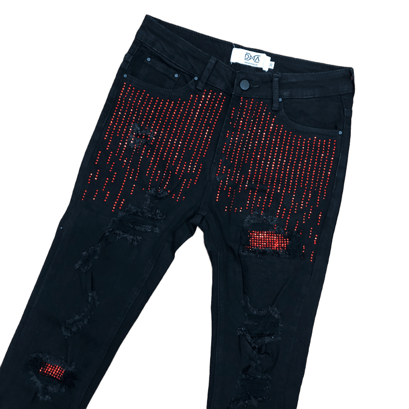 DNA-Drop Crystal Jeans Red Stone-Black