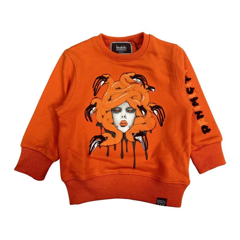 Kids Chenille Medusa Crewneck-Orange