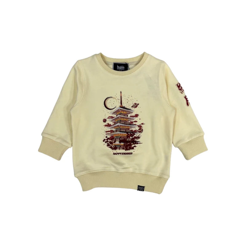 DENIMiCity-Kids Happy Ending Crewneck-Beige/Burgundy