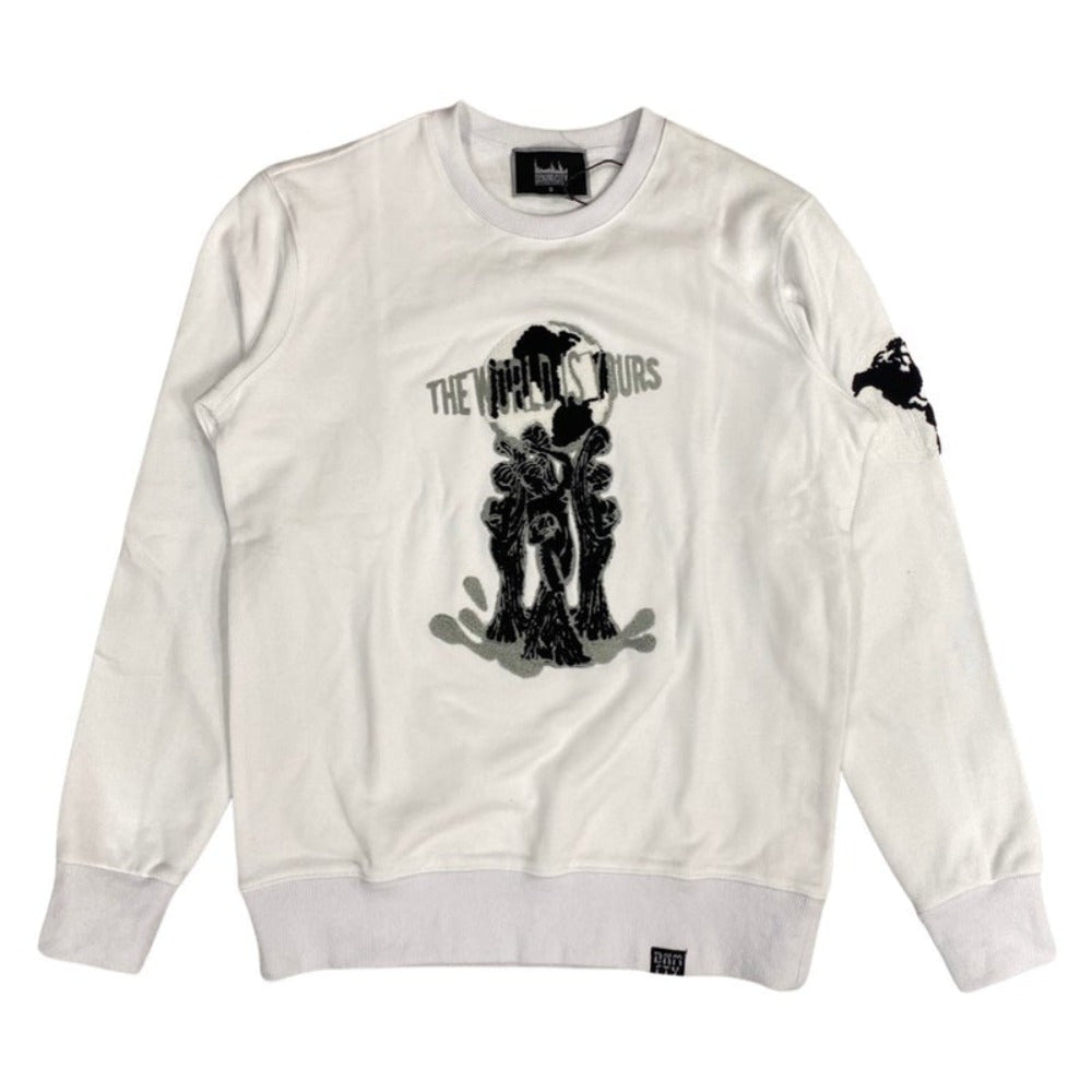 Chenille The World Is Yours Crewneck-White
