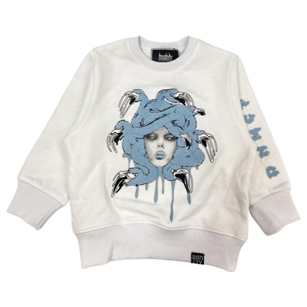 Kids Chenille Medusa Crewneck-White