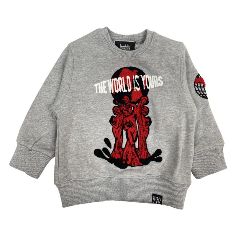 Kids Chenille World Is Yours Crewneck-Grey