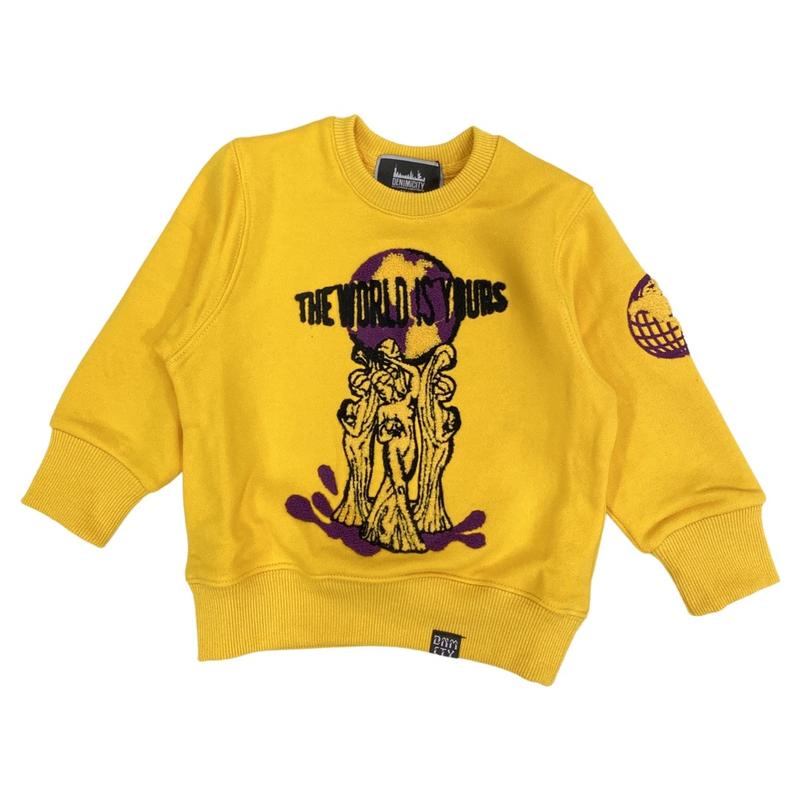 Kids Chenille World Is Yours Crewneck-Yellow