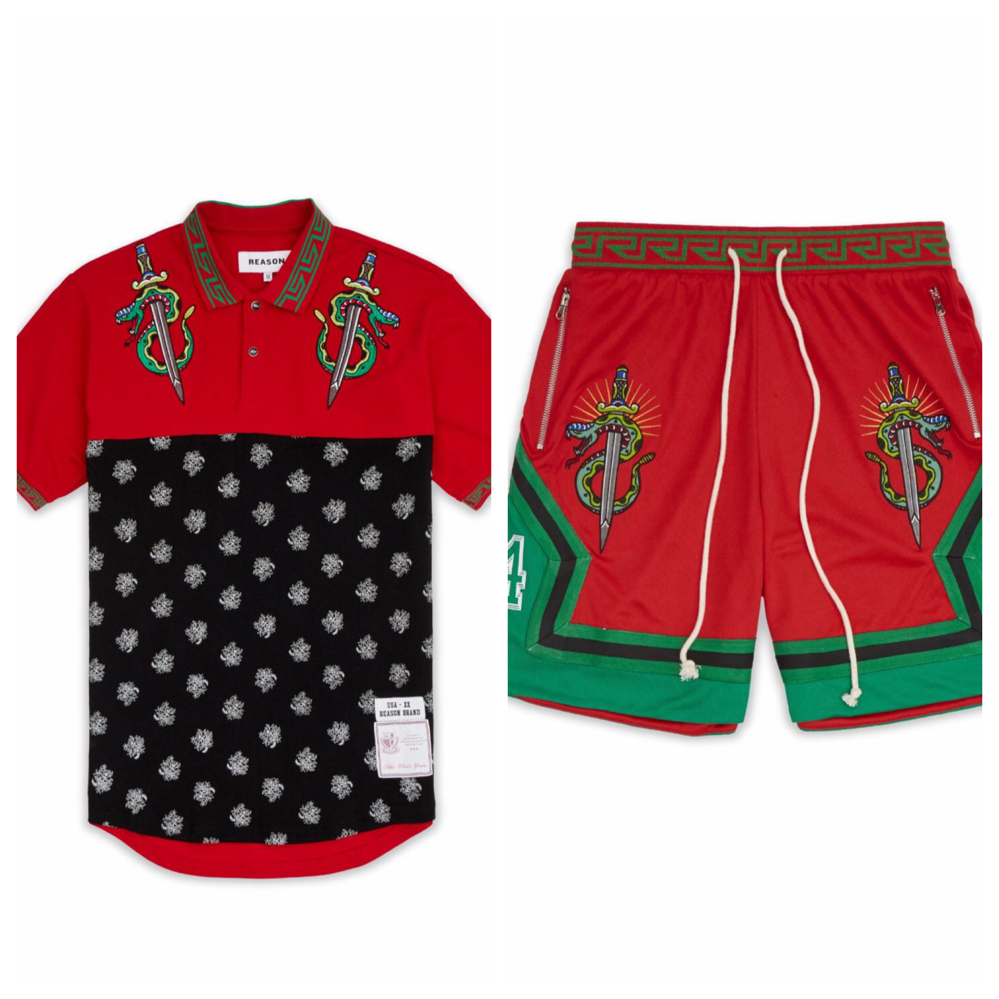 Reason Clothing-Snake and Swords Polo Set-Red-T9-26-27